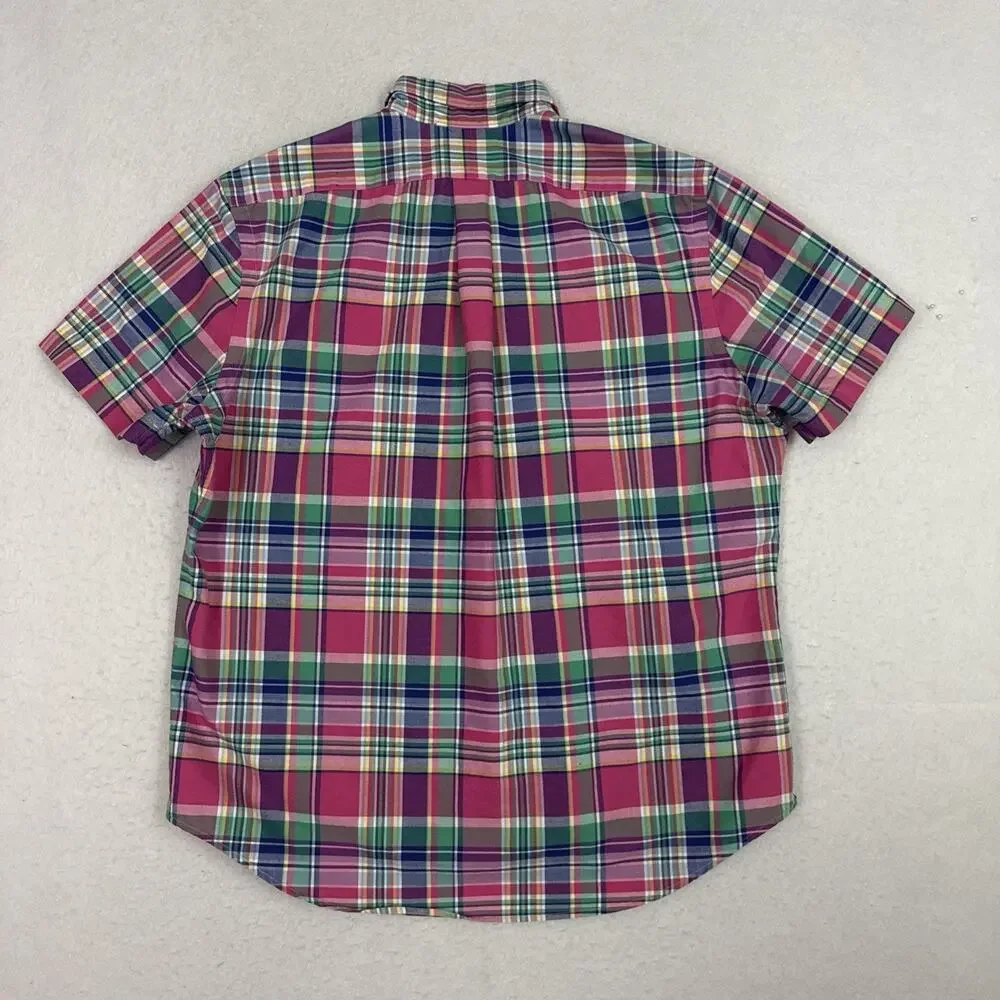 Polo Ralph Lauren Shirt Mens Large Pink Plaid Classic Fit Button Front Cotton